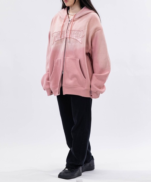 THRASHER(スラッシャー)の「【at】〔THRASHER/スラッシャー〕裏起毛 フェード加工 ファイアーロゴアップリケ ダブルジップパーカー(パーカー・メンズ・ブラウン/ピンク/ブラック・FREE/LARGE/MEDIUM)」の20枚目の写真