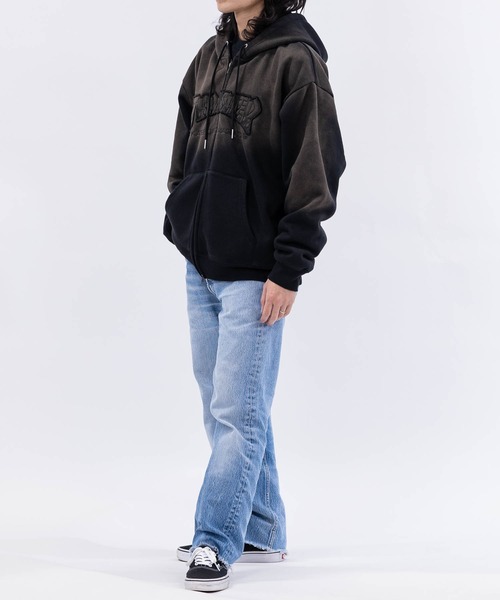 THRASHER(スラッシャー)の「【at】〔THRASHER/スラッシャー〕裏起毛 フェード加工 ファイアーロゴアップリケ ダブルジップパーカー(パーカー・メンズ・ブラウン/ピンク/ブラック・FREE/LARGE/MEDIUM)」の8枚目の写真