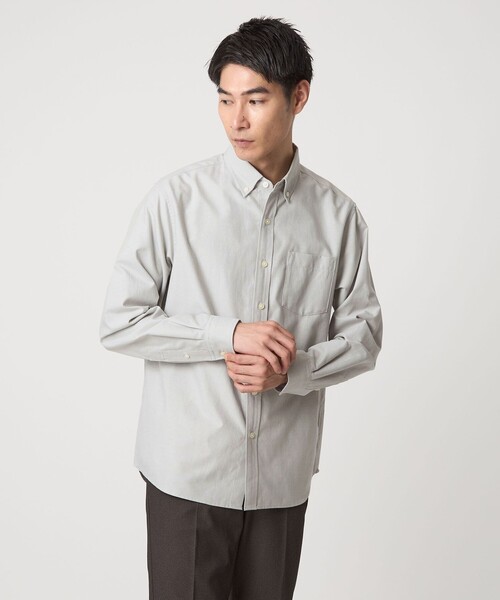 PHIGVEL MAKERS CO. オリーブ ノーカラーボタンダウンシャツ PHIGVEL MAKERS CO. オリーブ ノーカラーボタンダウンシャツ