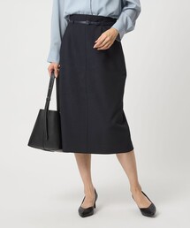【美品】グリーンレーベルリラクシング　スカートスーツ　ノーカラー　濃紺　2XL green label relaxing｜グリーンレーベルリラクシングのスカート