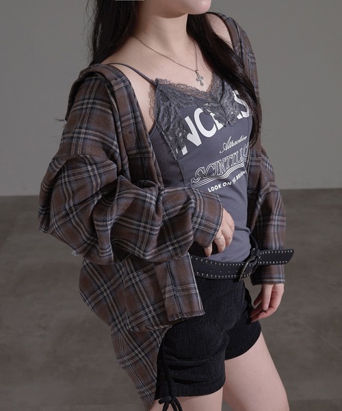 apres jour mignon(アプレジュールミニョン)の「フード付きチェックシャツ(シャツ/ブラウス・レディース・ネイビー/ブラウン系その他/ブラック・X-LARGE/フリー)」の19枚目の写真
