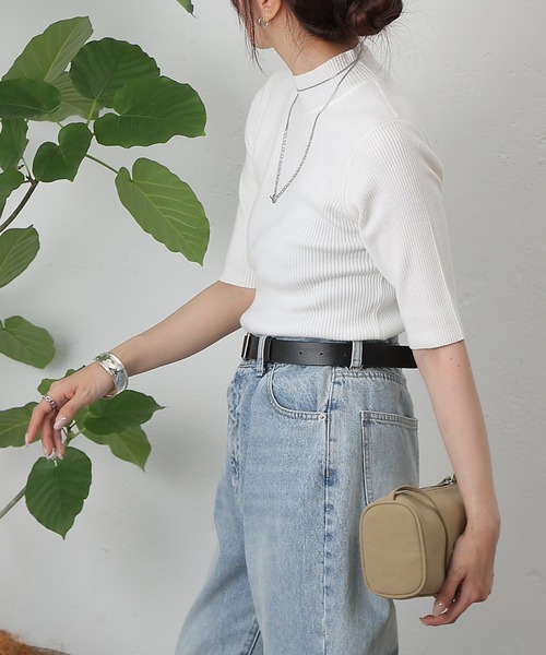 COLONY 2139（コロニートゥーワンスリーナイン）の「PBT5分袖ハイネックプルオーバー（ニット/セーター・レディース・ベージュ/ブラウン/ピンク/バーガンディー/オフホワイト/ブルー/ブラック/グレー系その他・FREE）」の12枚目の写真