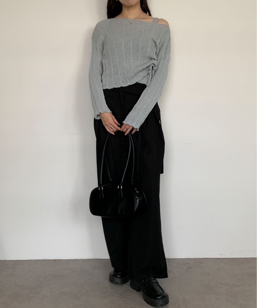 Maison Calme（メゾンカルム）の「ウエストリボンデザイン ルーズワイドスラックス　オールシーズン　定番　きれいめ（スラックス・レディース・ブラック/グレー・F）」の15枚目の写真
