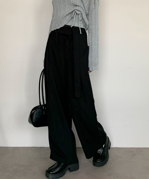 Maison Calme（メゾンカルム）の「ウエストリボンデザイン ルーズワイドスラックス　オールシーズン　定番　きれいめ（スラックス・レディース・ブラック/グレー・F）」の18枚目の写真