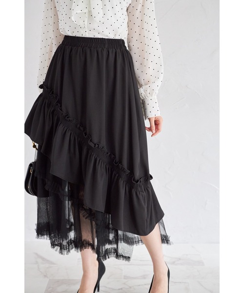 tocco closet（トッコ　クローゼット）の「【ZOZO限定】チュールフリル切替アシメトリースカート（スカート・レディース・モーブ系/ブラック/チャコールグレー・M）」の2枚目の写真