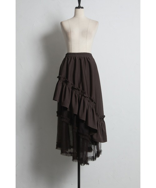 tocco closet（トッコ　クローゼット）の「【ZOZO限定】チュールフリル切替アシメトリースカート（スカート・レディース・モーブ系/ブラック/チャコールグレー・M）」の11枚目の写真