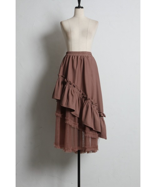 tocco closet（トッコ　クローゼット）の「【ZOZO限定】チュールフリル切替アシメトリースカート（スカート・レディース・モーブ系/ブラック/チャコールグレー・M）」の12枚目の写真