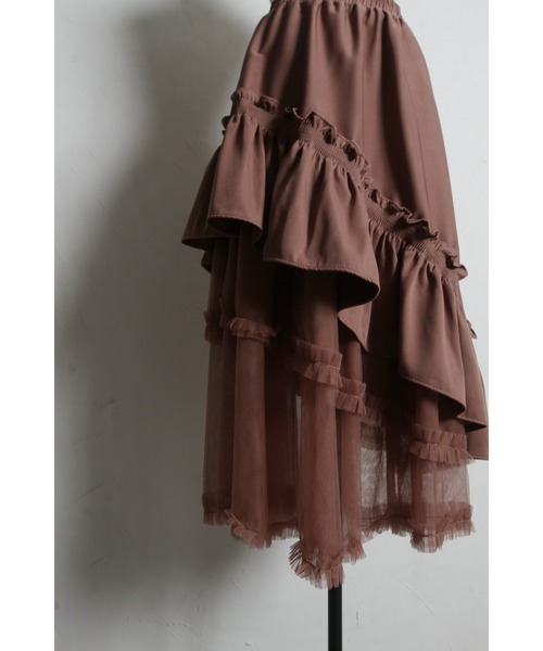 tocco closet（トッコ　クローゼット）の「【ZOZO限定】チュールフリル切替アシメトリースカート（スカート・レディース・モーブ系/ブラック/チャコールグレー・M）」の18枚目の写真