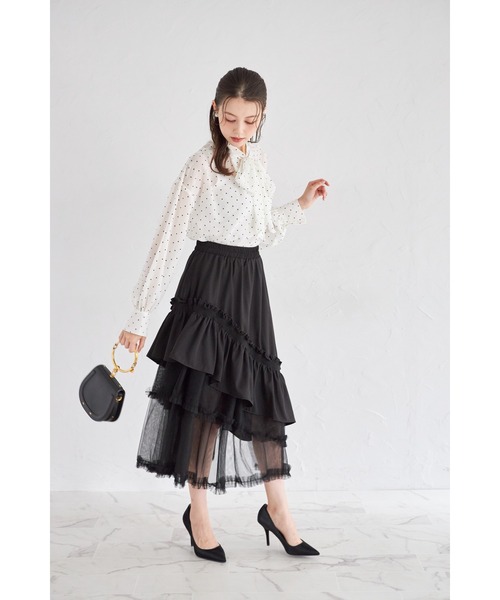 tocco closet（トッコ　クローゼット）の「【ZOZO限定】チュールフリル切替アシメトリースカート（スカート・レディース・モーブ系/ブラック/チャコールグレー・M）」の21枚目の写真