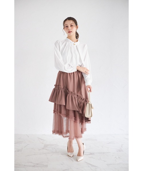 tocco closet（トッコ　クローゼット）の「【ZOZO限定】チュールフリル切替アシメトリースカート（スカート・レディース・モーブ系/ブラック/チャコールグレー・M）」の4枚目の写真