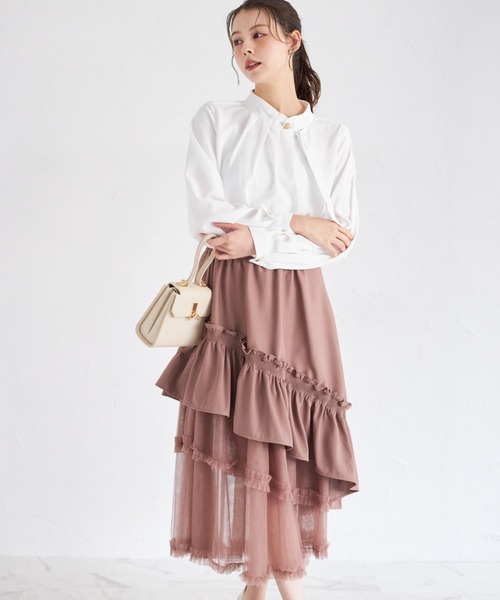 tocco closet（トッコ　クローゼット）の「【ZOZO限定】チュールフリル切替アシメトリースカート（スカート・レディース・モーブ系/ブラック/チャコールグレー・M）」の7枚目の写真