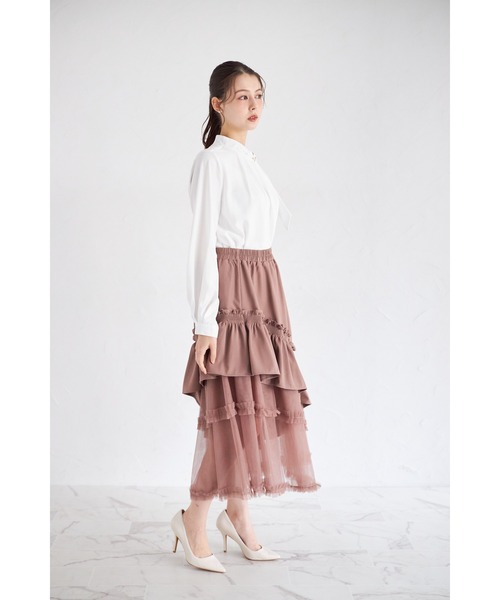tocco closet（トッコ　クローゼット）の「【ZOZO限定】チュールフリル切替アシメトリースカート（スカート・レディース・モーブ系/ブラック/チャコールグレー・M）」の5枚目の写真