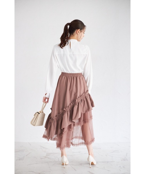 tocco closet（トッコ　クローゼット）の「【ZOZO限定】チュールフリル切替アシメトリースカート（スカート・レディース・モーブ系/ブラック/チャコールグレー・M）」の6枚目の写真