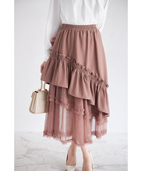 tocco closet（トッコ　クローゼット）の「【ZOZO限定】チュールフリル切替アシメトリースカート（スカート・レディース・モーブ系/ブラック/チャコールグレー・M）」の8枚目の写真