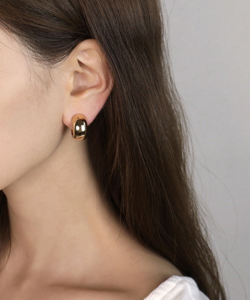 セール】ぷっくり ワイド フープ クリップ イヤリング（イヤリング