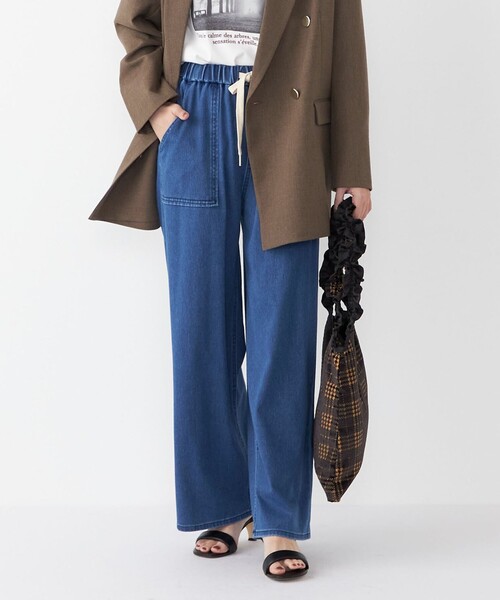 スコットクラブ　ドロストワイドデニムパンツ　サイドライン　ダークネイビー　新品 スコットクラブ SCOTCLUB ドロストワイドデニムパンツ （ダーク