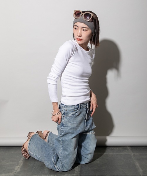 lodie(ロディ)の「ランダムキリカエ ワイドデニムパンツ(デニムパンツ・レディース・インディゴブルー/ブルー/ケミカルウォッシュ・FREE)」の9枚目の写真