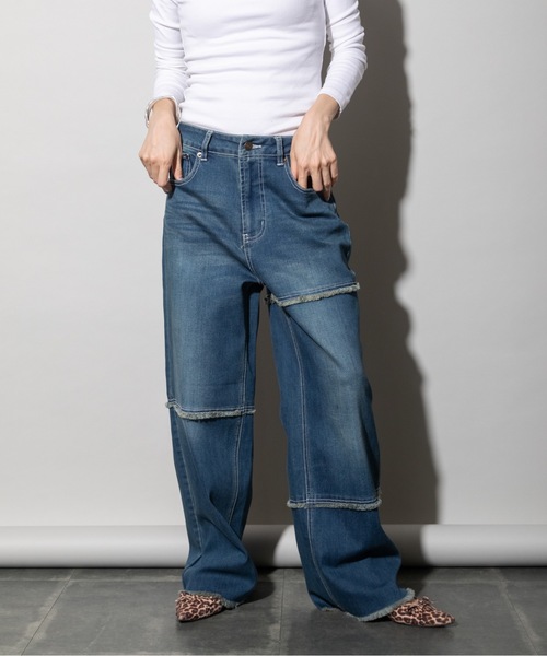 lodie(ロディ)の「ランダムキリカエ ワイドデニムパンツ(デニムパンツ・レディース・インディゴブルー/ブルー/ケミカルウォッシュ・FREE)」の11枚目の写真