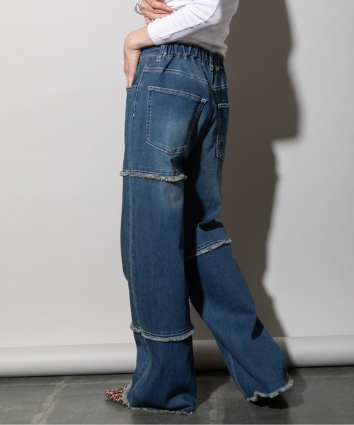 lodie(ロディ)の「ランダムキリカエ ワイドデニムパンツ(デニムパンツ・レディース・インディゴブルー/ブルー/ケミカルウォッシュ・FREE)」の12枚目の写真
