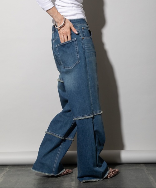 lodie(ロディ)の「ランダムキリカエ ワイドデニムパンツ(デニムパンツ・レディース・インディゴブルー/ブルー/ケミカルウォッシュ・FREE)」の17枚目の写真