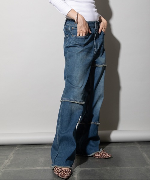 lodie(ロディ)の「ランダムキリカエ ワイドデニムパンツ(デニムパンツ・レディース・インディゴブルー/ブルー/ケミカルウォッシュ・FREE)」の22枚目の写真