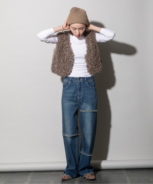 lodie(ロディ)の「ランダムキリカエ ワイドデニムパンツ(デニムパンツ・レディース・インディゴブルー/ブルー/ケミカルウォッシュ・FREE)」の14枚目の写真