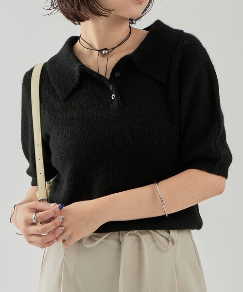 セール】衿付き半袖ニット（ニット/セーター）｜mystic（ミスティック