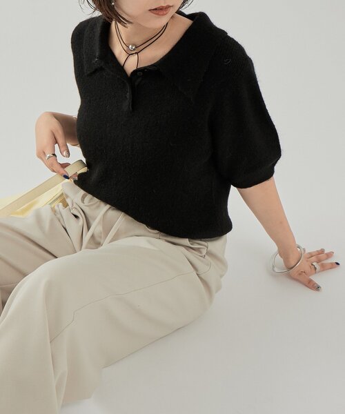 mystic（ミスティック）の「衿付き半袖ニット（ニット/セーター・レディース・グレー/ベージュ/ブラック・FREE）」の22枚目の写真