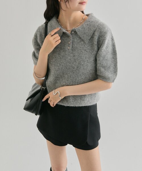 セール】衿付き半袖ニット（ニット/セーター）｜mystic（ミスティック
