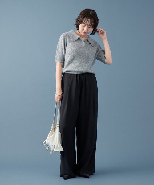 mystic（ミスティック）の「衿付き半袖ニット（ニット/セーター・レディース・グレー/ベージュ/ブラック・FREE）」の4枚目の写真