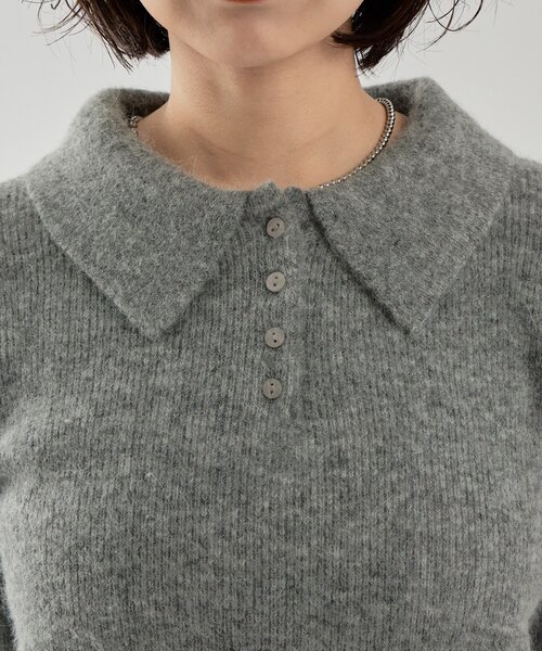 mystic（ミスティック）の「衿付き半袖ニット（ニット/セーター・レディース・グレー/ベージュ/ブラック・FREE）」の10枚目の写真
