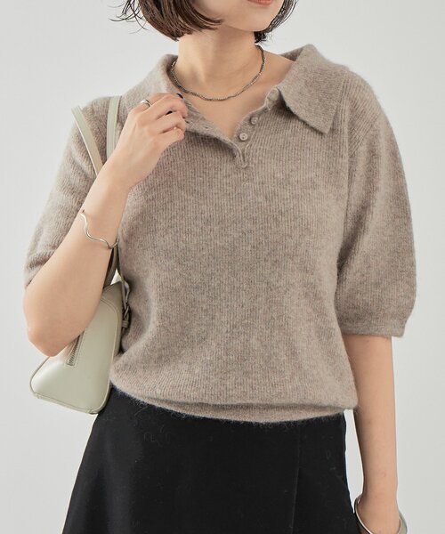 mystic（ミスティック）の「衿付き半袖ニット（ニット/セーター・レディース・グレー/ベージュ/ブラック・FREE）」の13枚目の写真