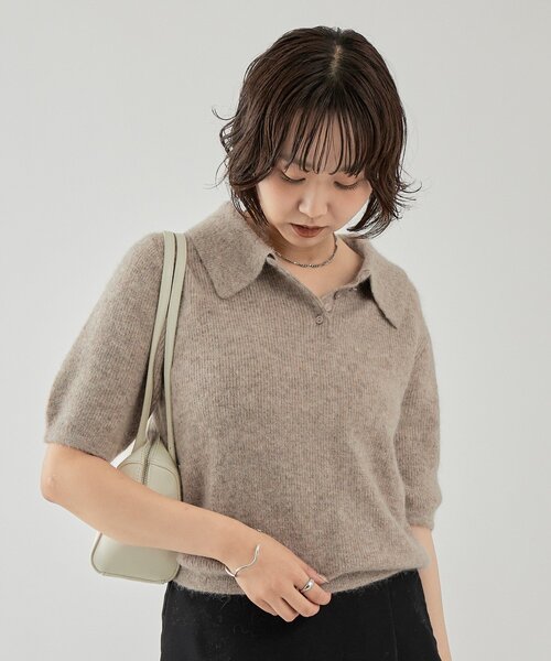 mystic（ミスティック）の「衿付き半袖ニット（ニット/セーター・レディース・グレー/ベージュ/ブラック・FREE）」の14枚目の写真