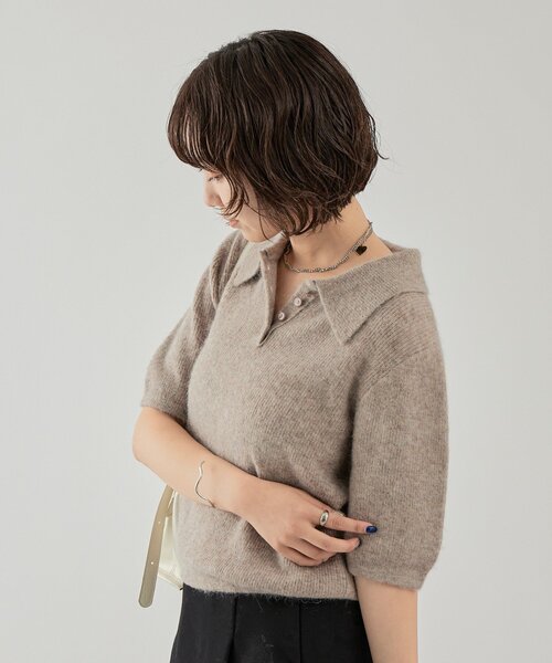 mystic（ミスティック）の「衿付き半袖ニット（ニット/セーター・レディース・グレー/ベージュ/ブラック・FREE）」の15枚目の写真