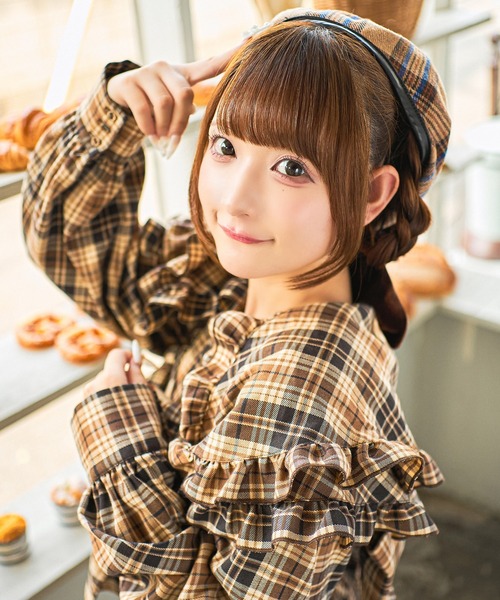 クティールとレトロ】ベロアリボンチェックベレー帽（ハンチング