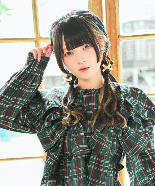 クティールとレトロ】ベロアリボンチェックベレー帽（ハンチング