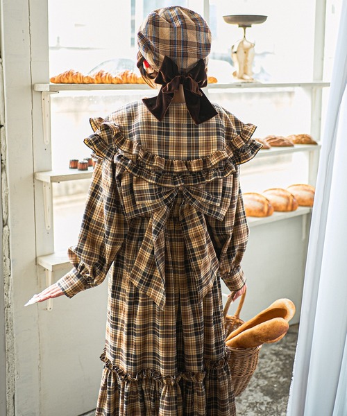 kutir（クティール）の「【クティールとレトロ】ベロアリボンチェックベレー帽（ハンチング/ベレー帽・レディース・ブラウン/グリーン/レッド/イエロー・FREE）」の18枚目の写真