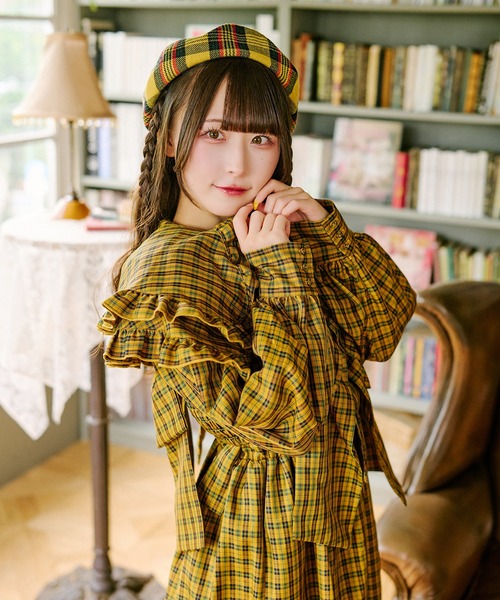 kutir（クティール）の「【クティールとレトロ】ベロアリボンチェックベレー帽（ハンチング/ベレー帽・レディース・ブラウン/グリーン/レッド/イエロー・FREE）」の16枚目の写真