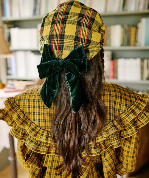 kutir（クティール）の「【クティールとレトロ】ベロアリボンチェックベレー帽（ハンチング/ベレー帽・レディース・ブラウン/グリーン/レッド/イエロー・FREE）」の15枚目の写真
