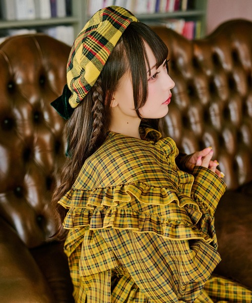 kutir（クティール）の「【クティールとレトロ】ベロアリボンチェックベレー帽（ハンチング/ベレー帽・レディース・ブラウン/グリーン/レッド/イエロー・FREE）」の20枚目の写真