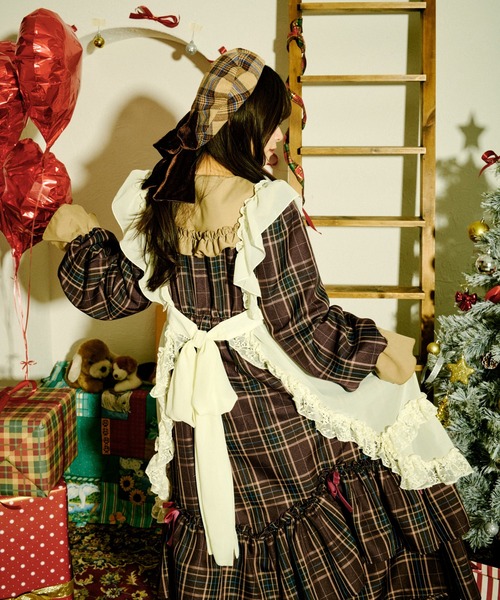 kutir（クティール）の「【クティールとレトロ】ベロアリボンチェックベレー帽（ハンチング/ベレー帽・レディース・ブラウン/グリーン/レッド/イエロー・FREE）」の5枚目の写真