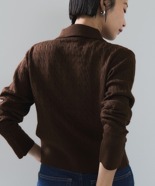 VIS(ビス)の「【POLO BCS】VIS別注ミニケーブルポロ襟ニットカーディガン(カーディガン/ボレロ・レディース・ネイビー/ダークブラウン・FREE)」の12枚目の写真
