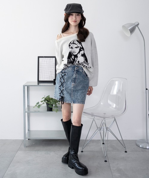 WEGO（ウィゴー）の「WEGO/レースアップハートポケットデニムスカパン（デニムスカート・レディース・ブラック系3/コバルトブルー・FREE）」の5枚目の写真