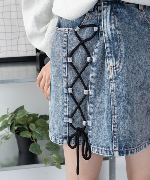 WEGO（ウィゴー）の「WEGO/レースアップハートポケットデニムスカパン（デニムスカート・レディース・ブラック系3/コバルトブルー・FREE）」の8枚目の写真