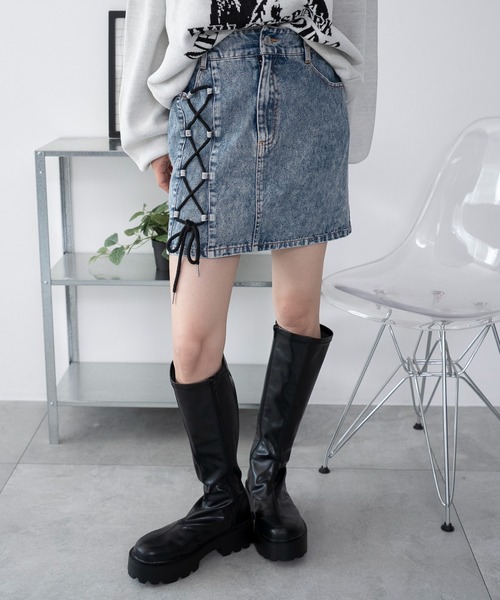 WEGO（ウィゴー）の「WEGO/レースアップハートポケットデニムスカパン（デニムスカート・レディース・ブラック系3/コバルトブルー・FREE）」の14枚目の写真