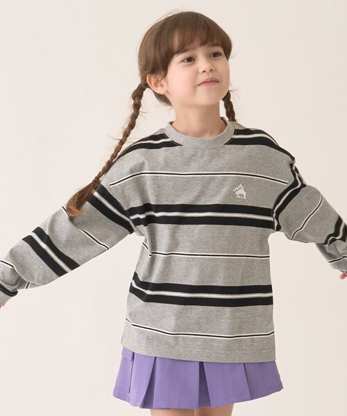 minimal(ミニマル)の「ボーダーロングTシャツ(Tシャツ/カットソー・キッズ・グリーン/マスタード/トップグレー・90cm/100cm/110cm/120cm/130cm/140cm)」の1枚目の写真