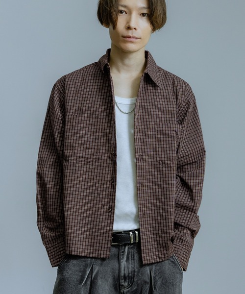 improves（インプローブス）の「小格子チェック ショートレングス 長袖シャツ（シャツ/ブラウス・メンズ・ブラック/ベージュ/ブラウン・MEDIUM/LARGE）」の3枚目の写真