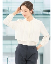 【ストレッチ イージーケア UVカット】m.f.エディトリアル レディース レイヤード風 比翼 長袖ブラウス