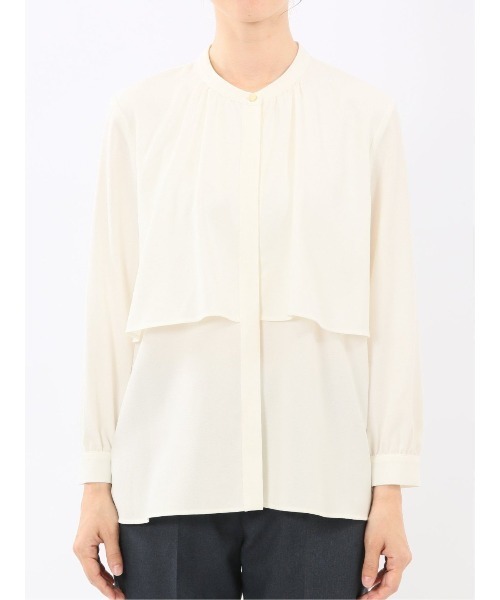 m.f.editorial（エムエフエディトリアル）の「【ストレッチ イージーケア UVカット】m.f.エディトリアル レディース レイヤード風 比翼 長袖ブラウス（シャツ/ブラウス・レディース・グレー系その他2/ライトグレー/ワインレッド/アイボリー・LARGE/MEDIUM）」の11枚目の写真