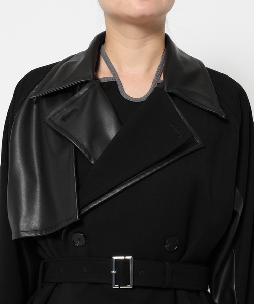 DIR様限定！【美品】HARE カットオフダブルコート 黒 セール】ウールステンカラーコート(HARE)（ステンカラーコート